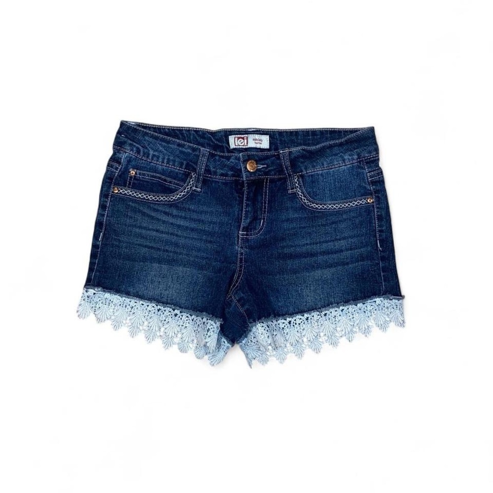y2k low rise denim micro shorts with lace trim